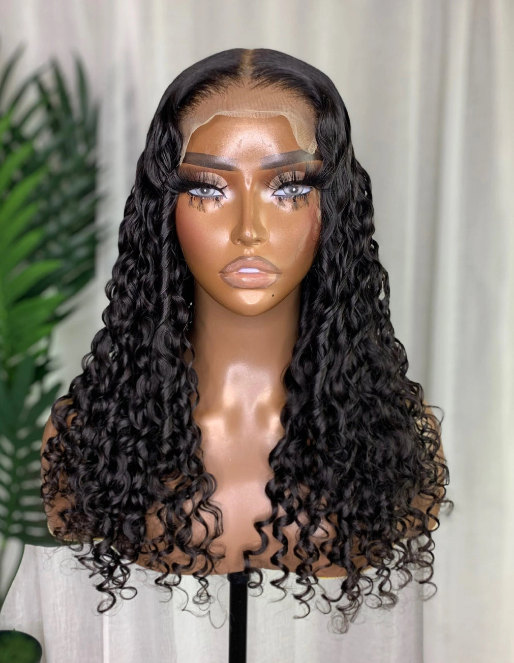 Front view of NAOMI Natural Black Deep Wave Wig, 16-26", 7x5 Lace, Glueless, Human Hair, Soft Voluminous Waves, Stylish and Wear-and-Go