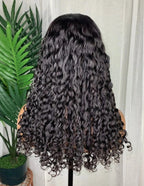 Back view of NAOMI Natural Black Deep Wave Wig, 16-26", 7x5 Lace, Glueless, Human Hair, Layered Deep Waves, Soft Texture, Stylish