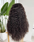 Back view of Natural Black Water Wave Wig, 13x4 lace frontal, 18-24 inch length, defined and uniform water wave pattern, tangle-free.
