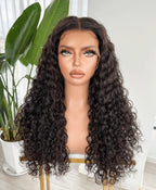 Natural Black Water Wave Wig, 13x4 Lace Frontal, 18-24 inch, bouncy and full water waves, 100% human hair, sleek and lustrous.