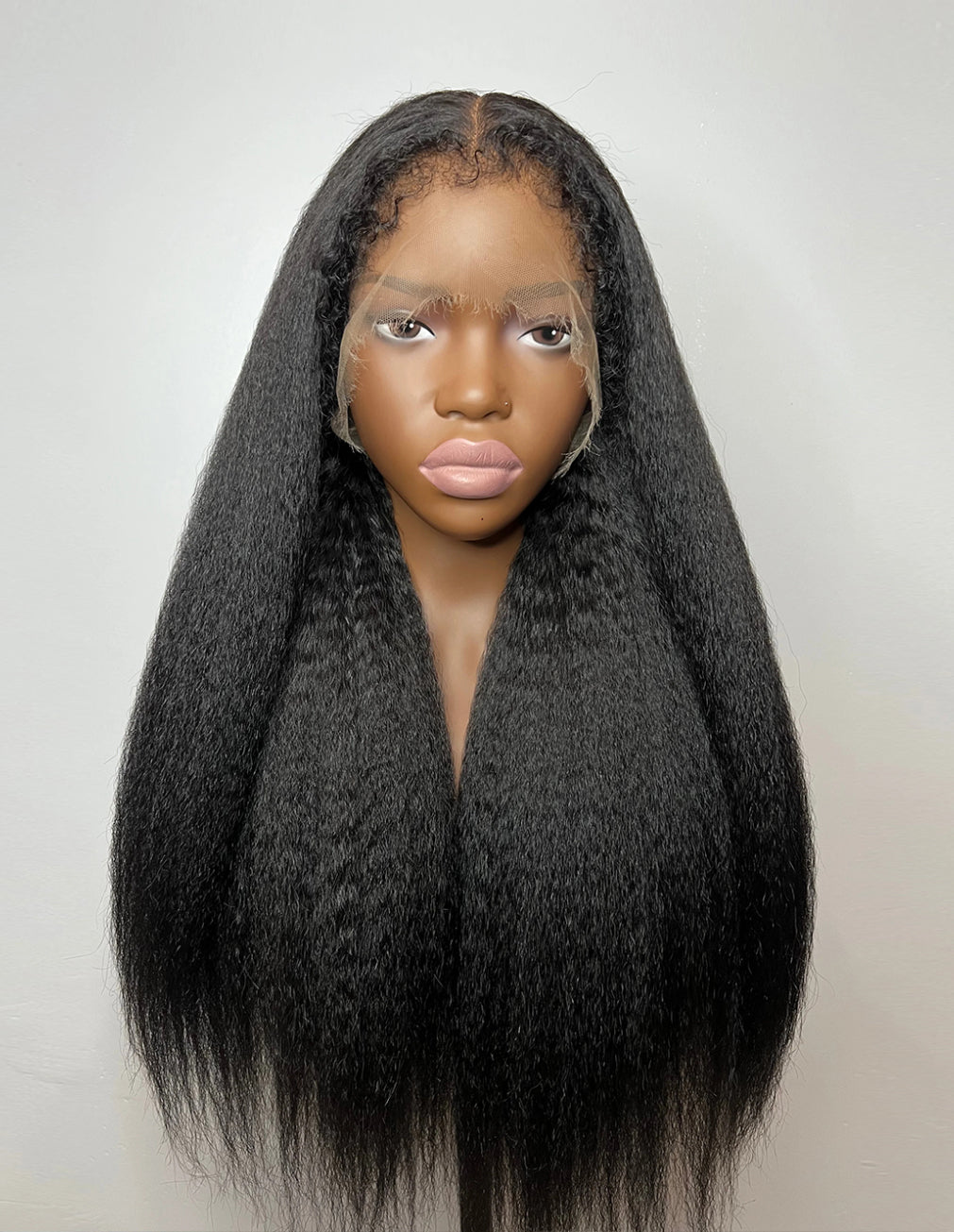 Raw Kinky Straight Wig Natural Black | HD Lace Front | Hand-Tied | 16-26"