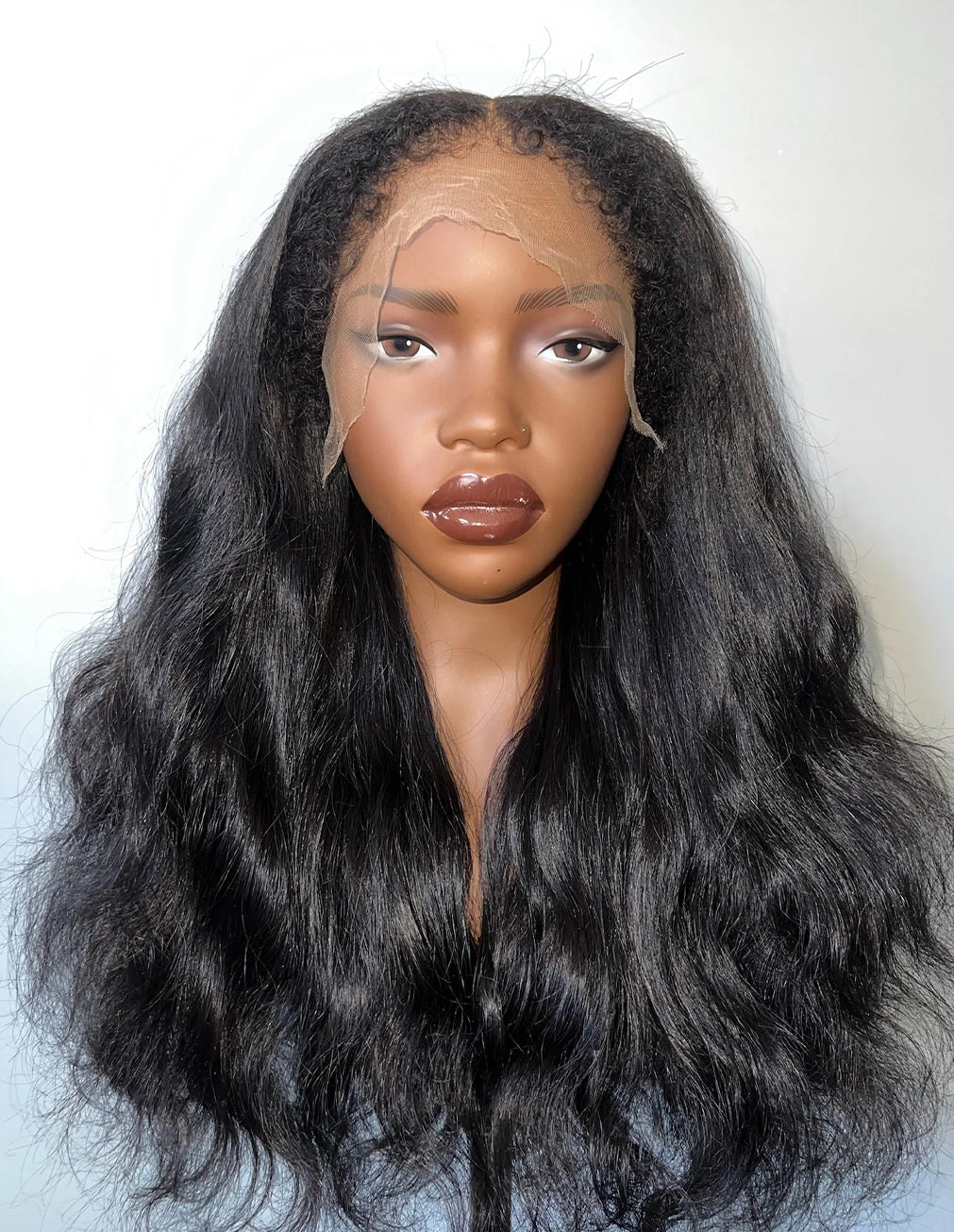 Natural Black Raw Wavy Wig, 13x6 HD Lace Frontal, 18-24 inch, authentic raw wavy texture, full and bouncy natural waves, glueless human hair.