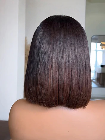 13x6 lace frontal wig coffee brown ombre straight bob back view sleek silky straight soft texture hand-tied 