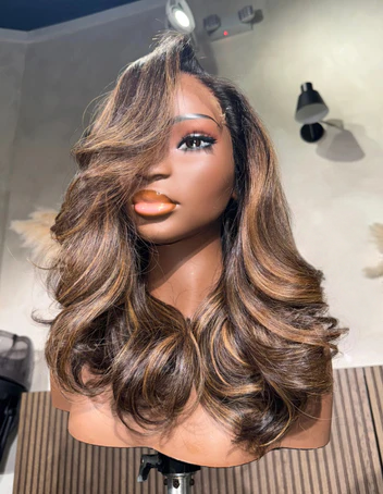 7x5 lace closure wig caramel brown body wave front view glueless soft loose waves full volume beginner-friendly 14-20 inch