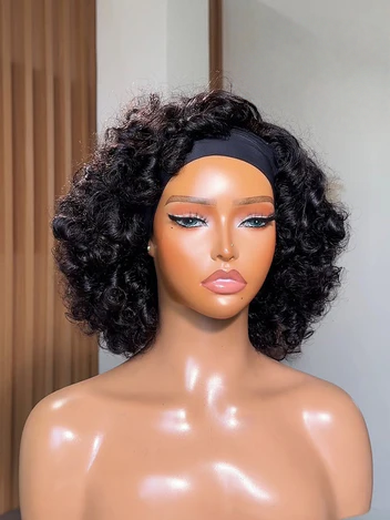 TIANA headband wig natural black deep wave curly front close-up natural hairline full volume soft silky
