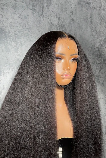 glueless wig natural black kinky straight ， soft sleek natural hairline beginner-friendly full coverage 18-30 inch