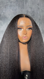 glueless wig natural black kinky straight front view beginner-friendly natural hairline soft sleek 18-30 inch
