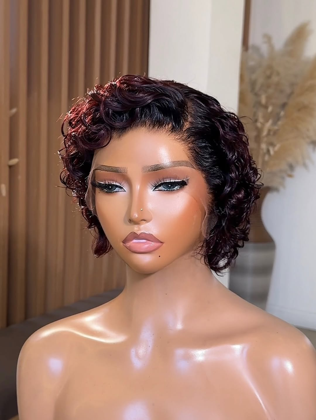 RAVEN | 13X6 HD LACE | 10"-12" BURGUNDY SHORT CURLY PIXIE