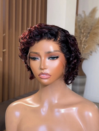 RAVEN | 13X6 HD LACE | 10"-12" BURGUNDY SHORT CURLY PIXIE