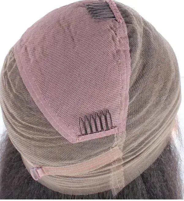 full lace wig natural black kinky curly cap close-up glueless adjustable 4-hook breathable lace soft dome secure fit beginner-friendly