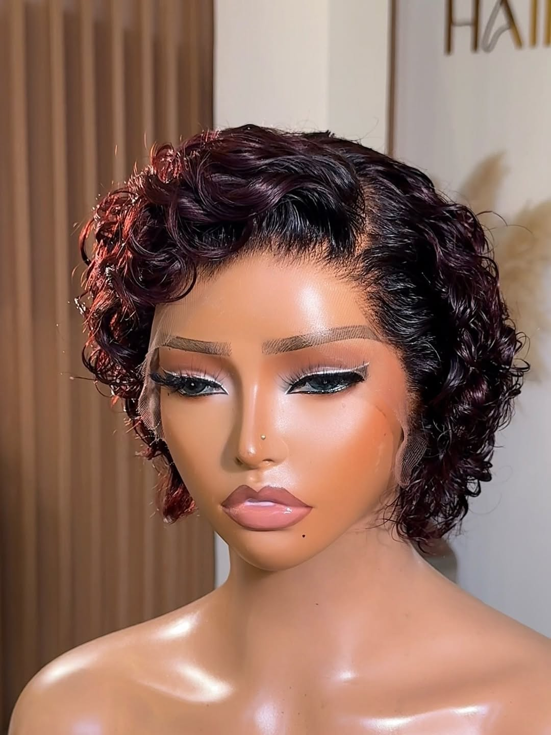 ELARA Curly Pixie Wig | 13x6 Lace Front | Natural Black & Burgundy | 10"-12"