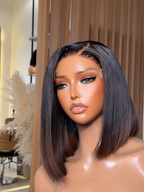 13x6 lace frontal wig coffee brown ombre straight bob side hairline close-up pre-plucked natural hairline hand-tied soft silky