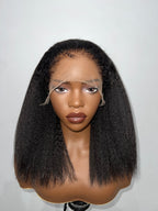 Front view of 4A-4C Kinky Straight Wig with 4B Hairline, 13x4 lace frontal, 16-22 inches, displayed on mannequin showing natural hairline and full volume.
