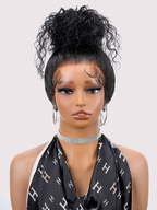 Close-up of 360 Lace Frontal hairline, Natural Black Water Wave Wig, 24-26 inch, pre-plucked natural hairline with baby hair, invisible HD lace for a seamless glueless melt.