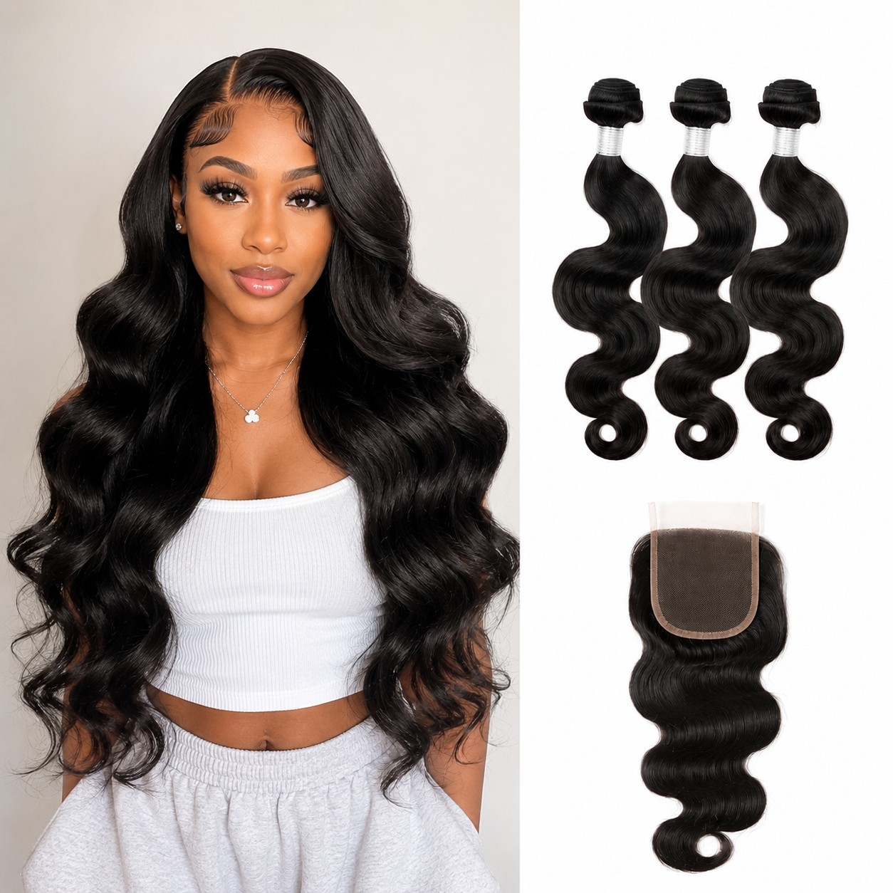 Peruvian Body Wave 3 Bundles Deal With Lace Closure | 100% Human Hair| 4x4 & 5x5 Closure