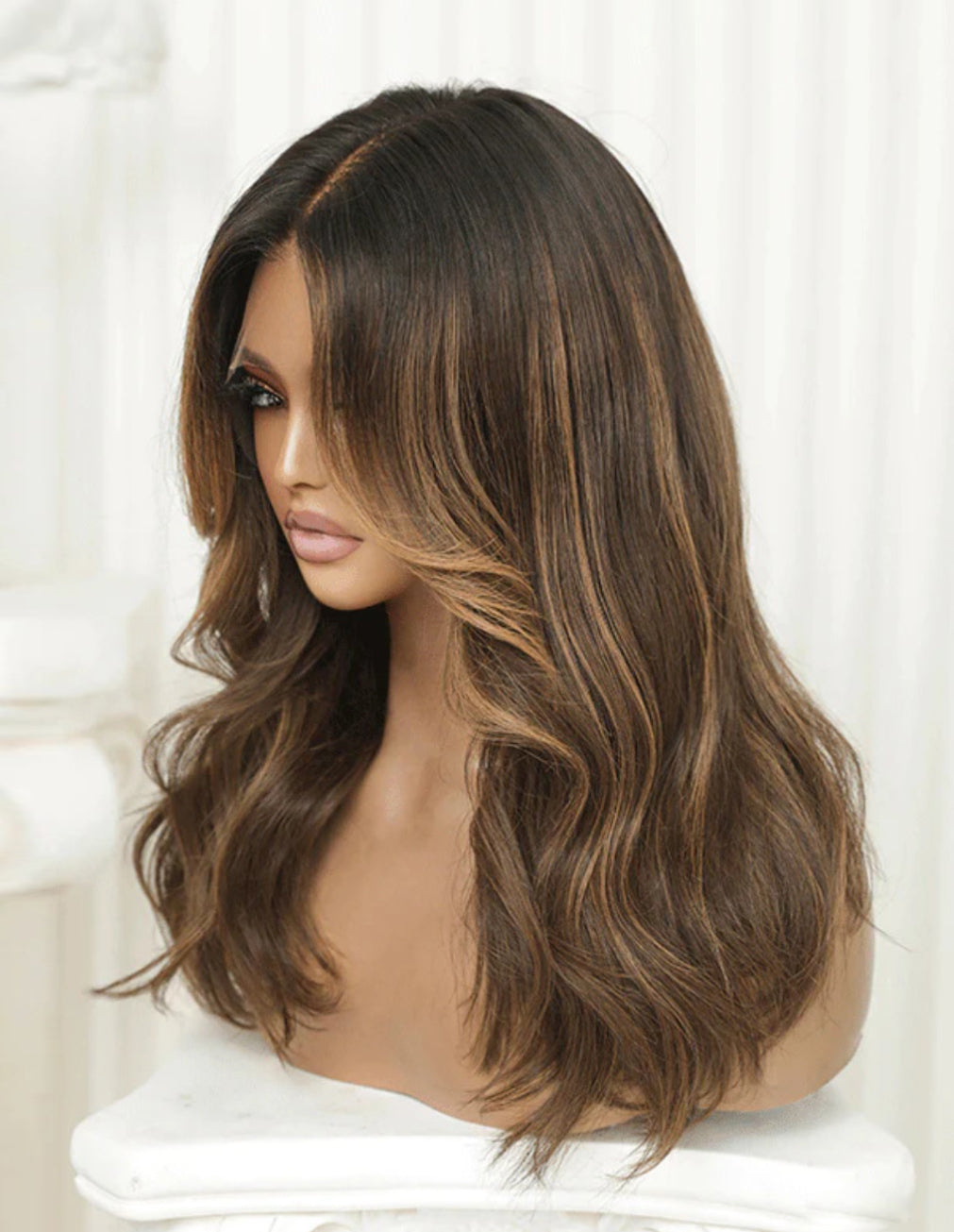 ELENA | Brown Highlights Wavy Wig | 7x5 Lace | 14-22"