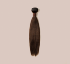 brazilian straight hair bundle, #2 chocolate brown, laid out full set, smooth straight hair, shiny, soft, natural look