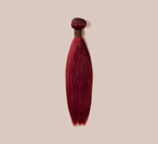 brazilian straight hair bundle, vibrant burgundy, laid out full set, smooth straight hair, shiny, soft, natural look