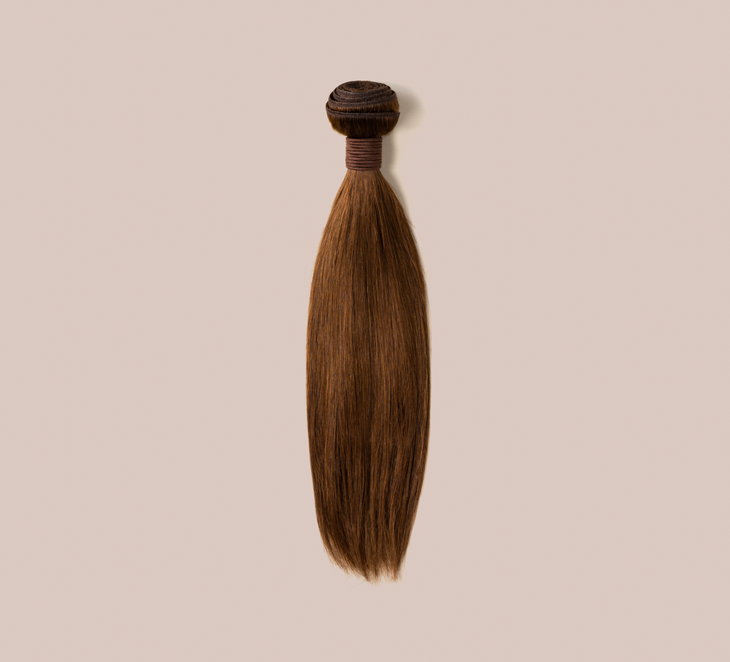 brazilian straight hair bundle, caramel brown, laid out full set, smooth straight hair, shiny, soft, natural look