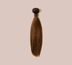 brazilian straight hair bundle, caramel brown, laid out full set, smooth straight hair, shiny, soft, natural look