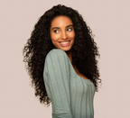 Model wearing Natural Black Water Wave Wig, 13x4 Lace Frontal, 18-24 inch, pre-plucked natural hairline, seamless melt, realistic scalp look.