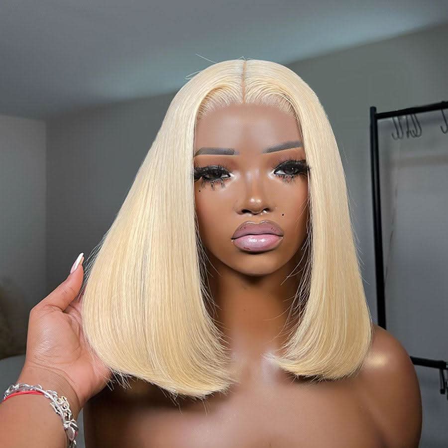 CLEO 13x6 Lace Frontal Straight Bob Wig, 613 Blonde, 10-14", Human Hair, Ready-to-Wear, Glueless