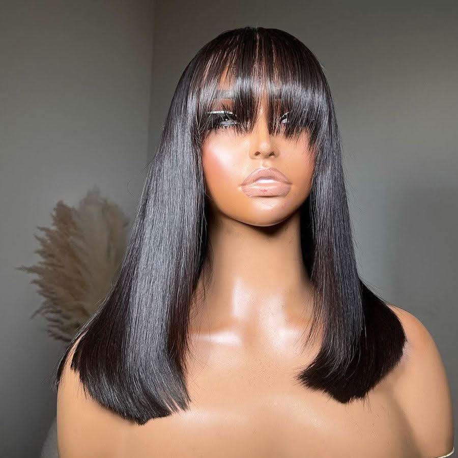ELLE | 5X5 HD LACE | 10"-12" NATURAL BLACK BOB WITH BANGS